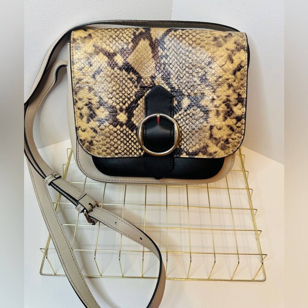 Banana Republic Color Blocked Shoulder Bag Crossbody With Faux Snakeskin Flap